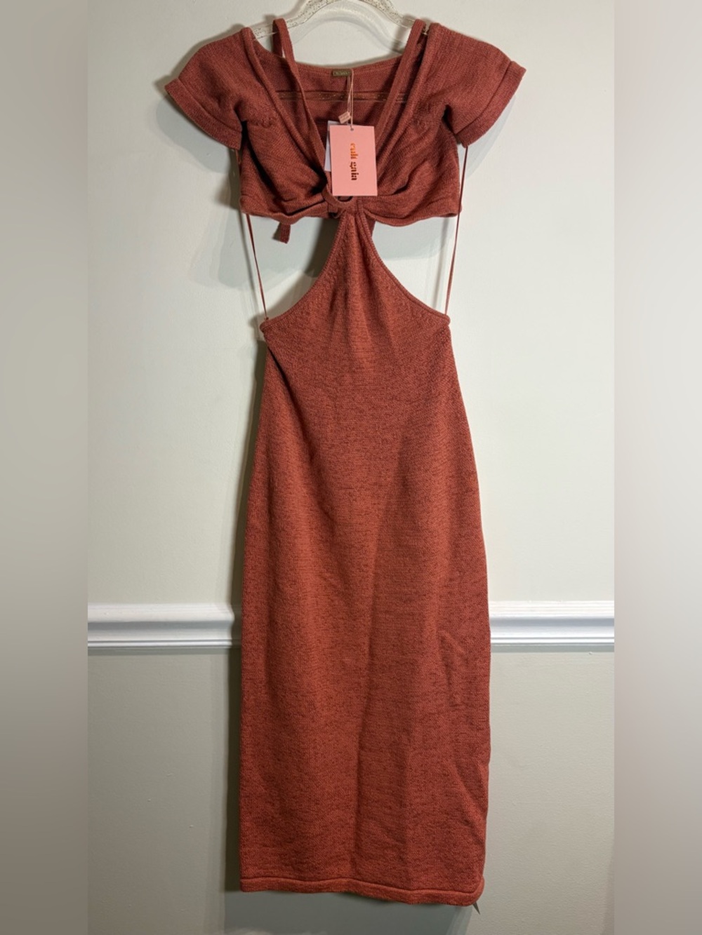 Cult Gaia NWT Alicia Cutout Knit Off-The-Shoulder Midi Dress in Jasper Small - Picture 10 of 16